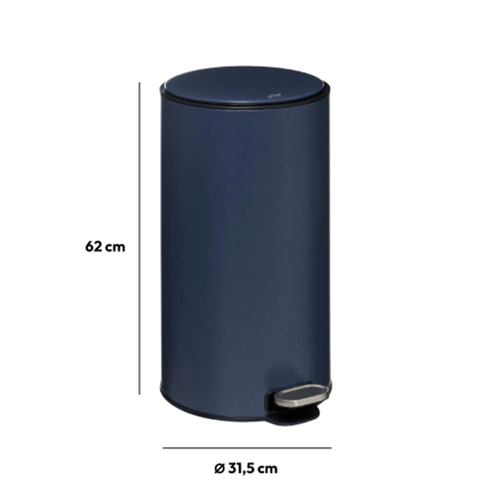 5Five Prullenbak/pedaalemmer - Donkerblauw - Metaal - 30 Liter - 62 Cm 2 5Five Prullenbak/pedaalemmer - Donkerblauw - Metaal - 30 Liter - 62 Cm - Afbeelding 2