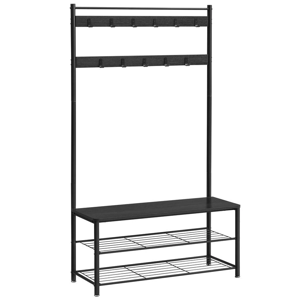 ACAZA XL Garderoberek Met Schoenenbank, Kapstok En Schoenenrek, 11 Haken, Zwart 1 ACAZA XL Garderoberek Met Schoenenbank, Kapstok En Schoenenrek, 11 Haken, Zwart
