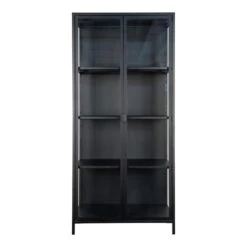 Giga Meubel Vitrinekast Metaal Zwart - 35x80x175cm - Kast Brisbane