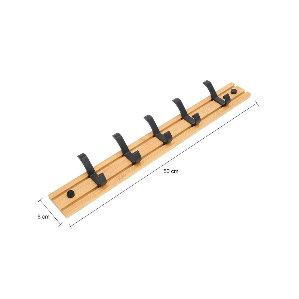 QUVIO Kapstok Bamboo Verschuifbare Haken Hout 3 QUVIO Kapstok Bamboo Verschuifbare Haken Hout - Afbeelding 3