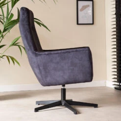 Fauteuil Draaibaar Casper Velvet Antraciet - Stof - Grijs -Uitgebreide Kwaliteitswinkel Voor Thuis 1000072638 0102