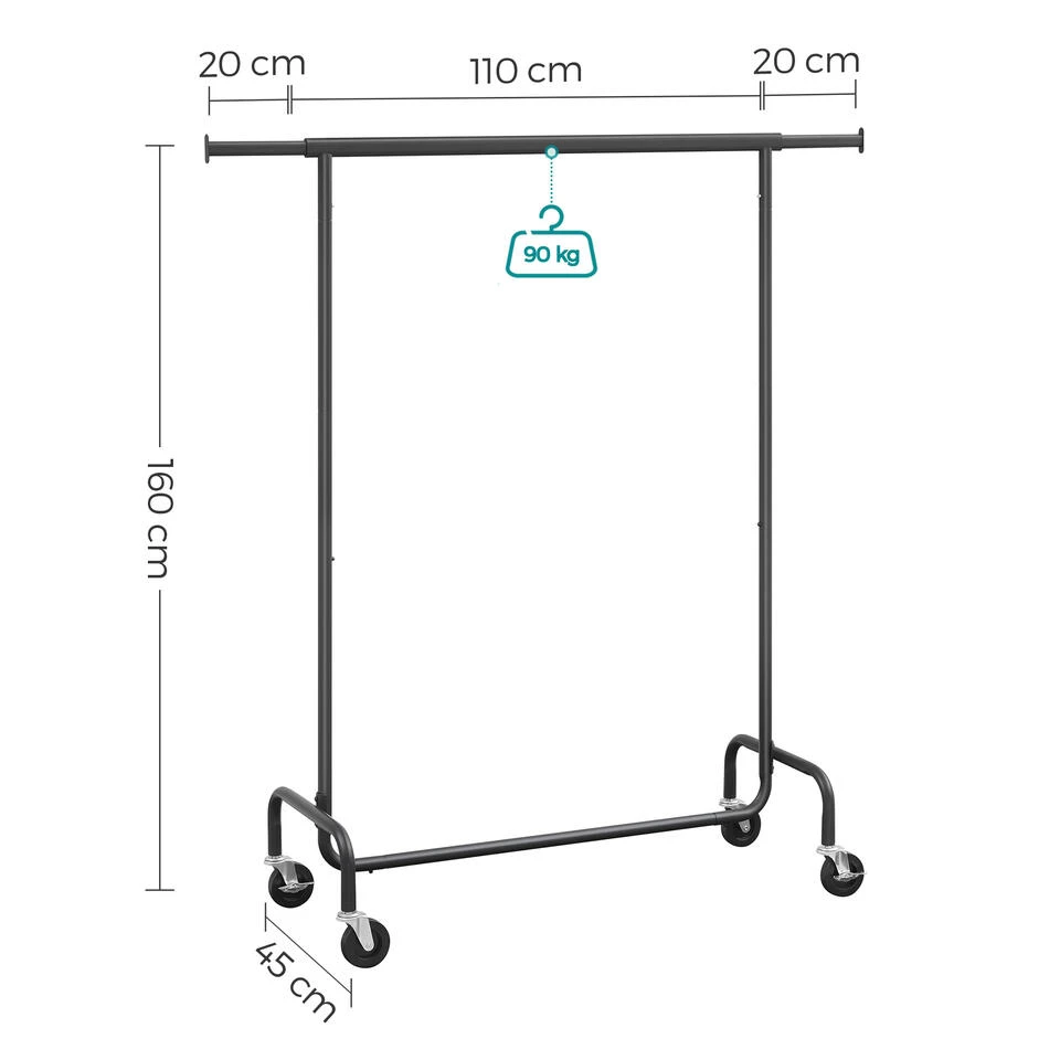 O'DADDY® Kledingrek Op 4 Grote Wielen - Tot 130 Kg Stabiel - Zwart 2 O'DADDY® Kledingrek Op 4 Grote Wielen - Tot 130 Kg Stabiel - Zwart - Afbeelding 2