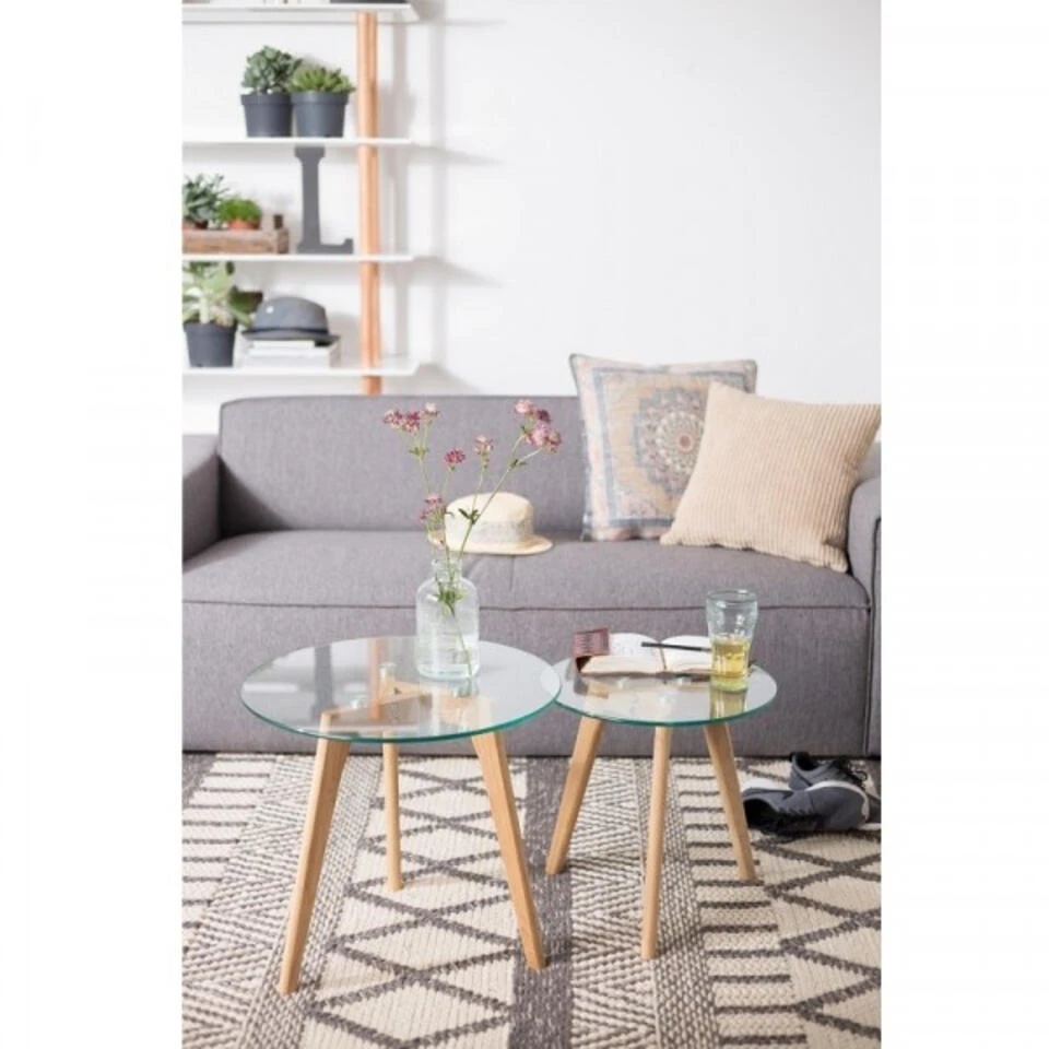 Giga Meubel Bijzettafel Rond Set Van 2 - Glas & Hout - Tafel Bror 2 Giga Meubel Bijzettafel Rond Set Van 2 - Glas & Hout - Tafel Bror - Afbeelding 2