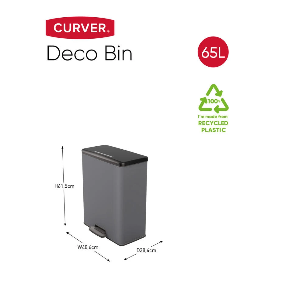 Curver Decobin Prullenbak - 65L - Rechthoekig - Cool Grey 2 Curver Decobin Prullenbak - 65L - Rechthoekig - Cool Grey - Afbeelding 2