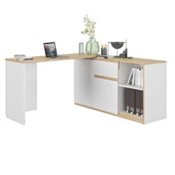Diagone Draaibaar Bureau Gibril - Kast En Bureau In 1 - Wit/Eikenkleur -Uitgebreide Kwaliteitswinkel Voor Thuis 1000087351 0102