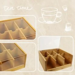 Orange85 Theedoos 6 Vaks Bamboe 20,5x22x10 Cm Kunststof -Uitgebreide Kwaliteitswinkel Voor Thuis 1000090166 0111
