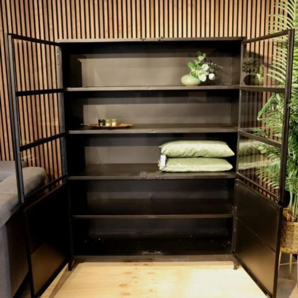 Cavetown Vitrinekast Industrieel Garcia Zwart - 45x140x185 Cm 4 Cavetown Vitrinekast Industrieel Garcia Zwart - 45x140x185 Cm - Afbeelding 4