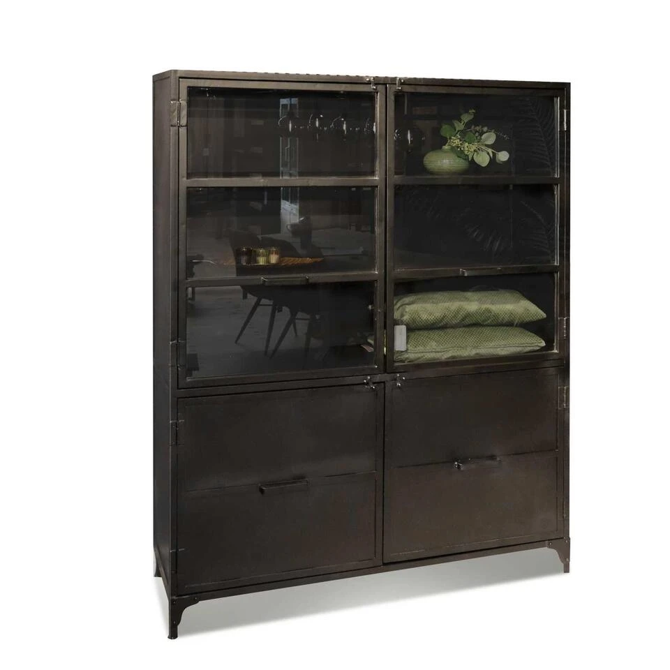 Cavetown Vitrinekast Industrieel Garcia Zwart - 45x140x185 Cm 1 Cavetown Vitrinekast Industrieel Garcia Zwart - 45x140x185 Cm