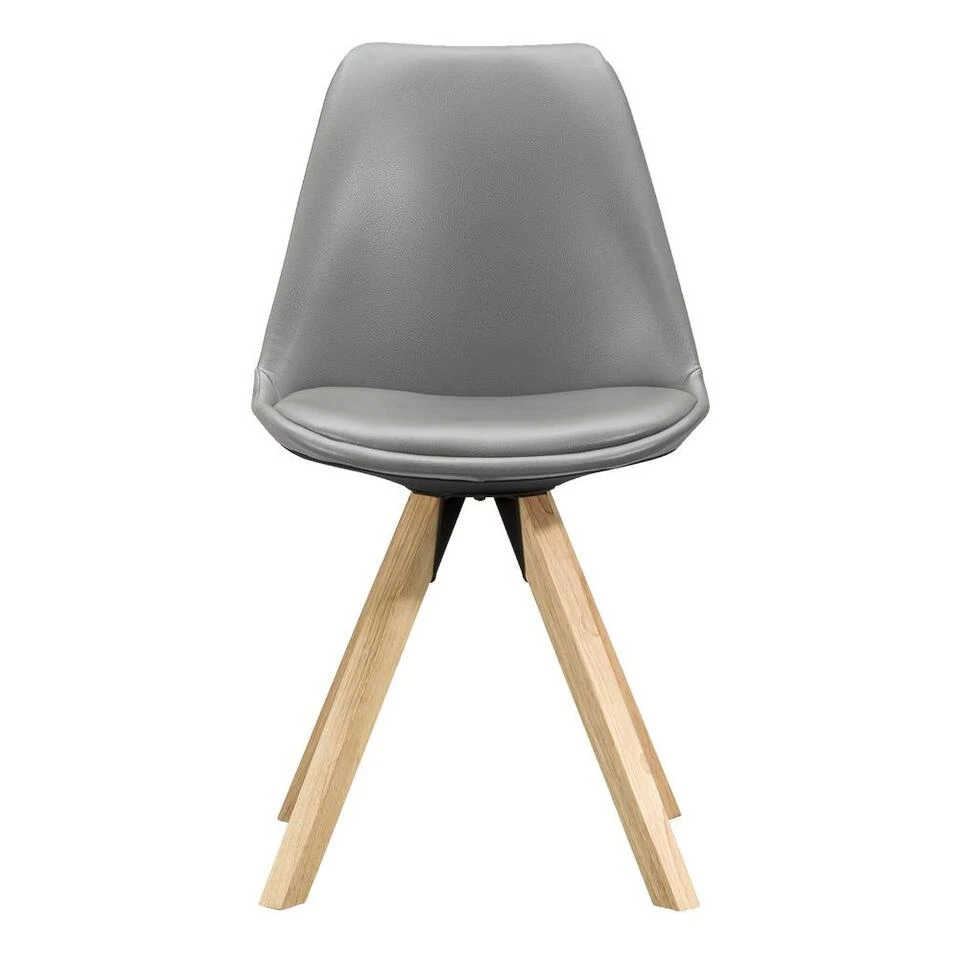 Eetkamerstoel Senja - Lederlook - Donkergrijs - Naturel Hout 1 Eetkamerstoel Senja - Lederlook - Donkergrijs - Naturel Hout