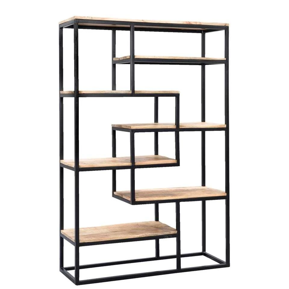 Wandmeubel Kyan - Zwart/naturel - 180x120x40 Cm 2 Wandmeubel Kyan - Zwart/naturel - 180x120x40 Cm - Afbeelding 2