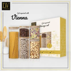LW Collection Voorraadpotten Glas 5 Stuks Met Bamboe Deskel -Uitgebreide Kwaliteitswinkel Voor Thuis 252f0e885761417e8aac82bca526b67e
