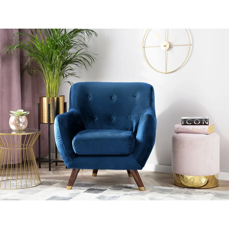 Beliani Fauteuil BODO - Blauw Fluweel 2 Beliani Fauteuil BODO - Blauw Fluweel - Afbeelding 2